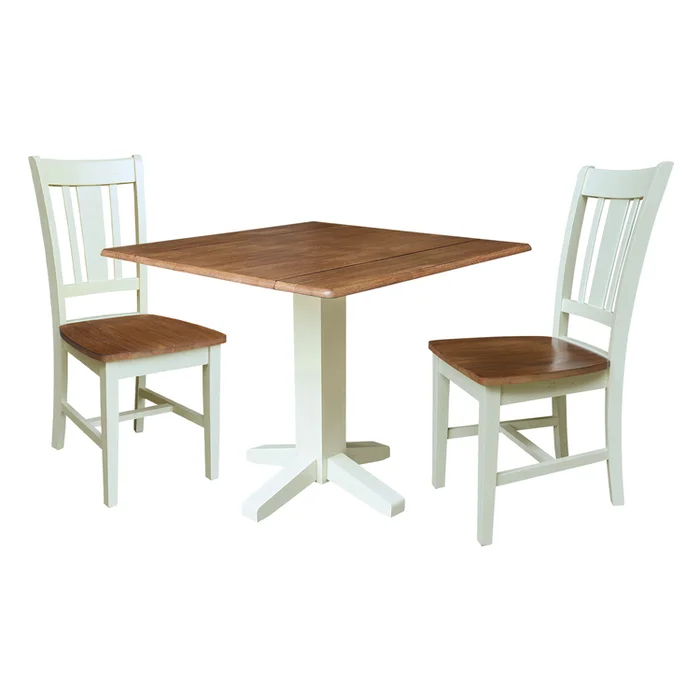 International Concepts 36″ Solid Wood Square Dual Drop Leaf Dining Table with 2 Chairs