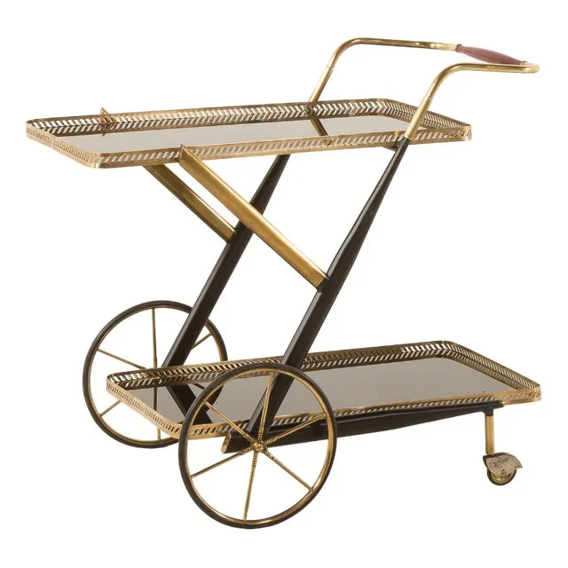 Italian Brass Bar Cart by Cesare Lacca, 1960s