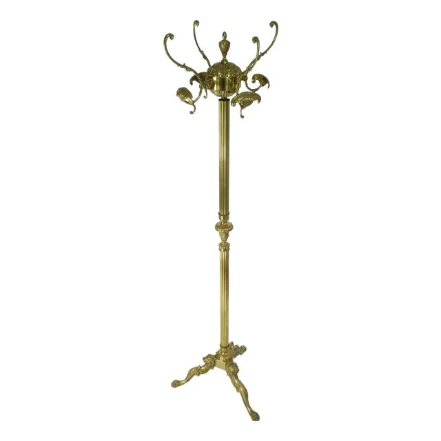 Italian Free Standing Coat Rack with Lion Paws in Brass