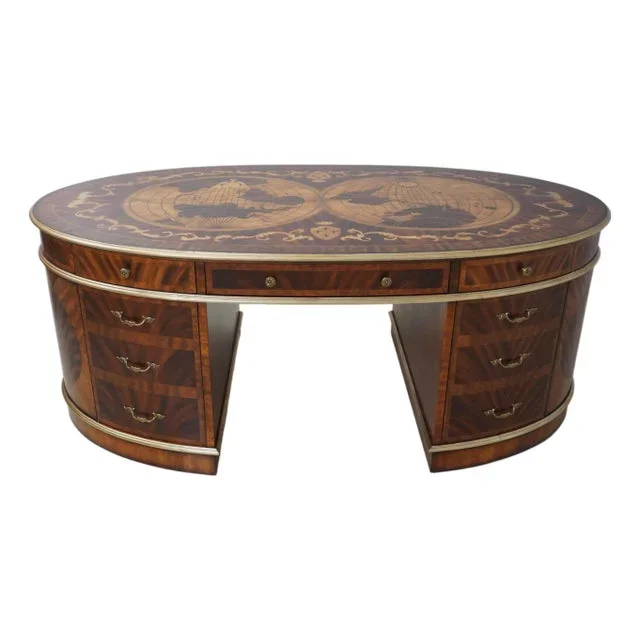 Italian Highly Inlaid World Map Executive Desk