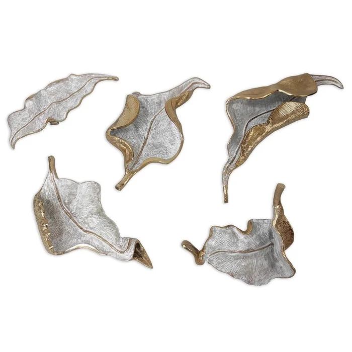 John Richard Iridescent Curling Leaves Wall Sculpture – Set of 5