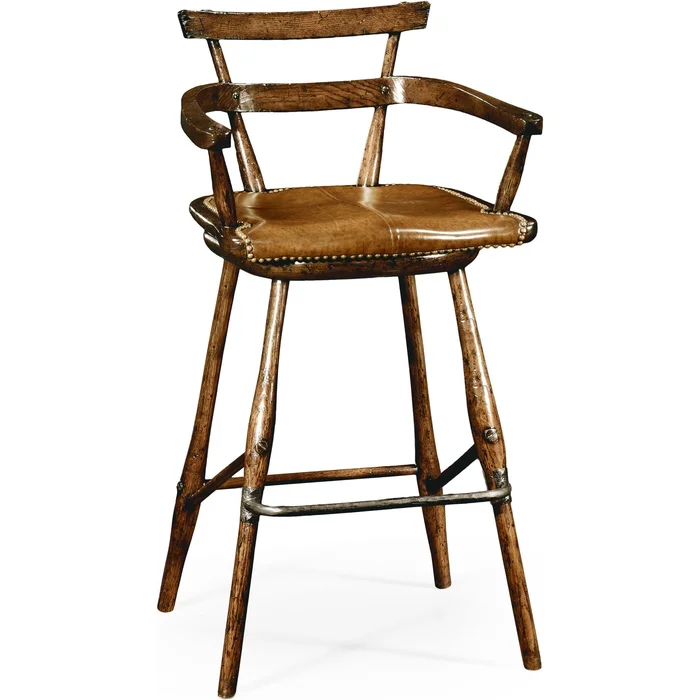Jonathan Charles Buckingham Oak Arm Barstool with Studded Leather Seat (494315-AC-TDO)