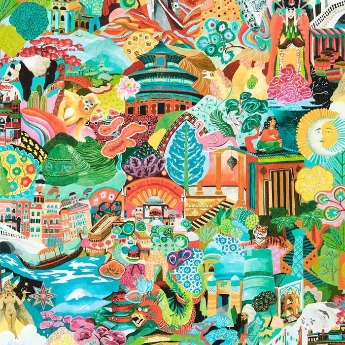 Journey of Discovery Wallpaper – Ionian/Harissa/Emerald – HQN3112919 – Harlequin