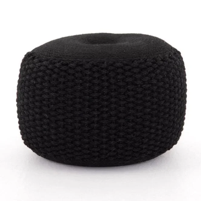 Jute Braided Pouf-Black Jute