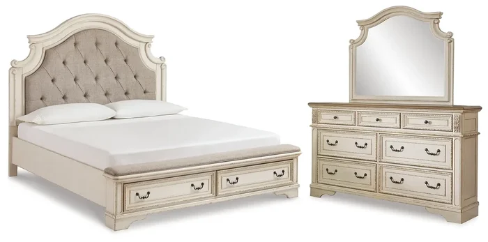 King Upholstered Bed With Dresser And Mirror