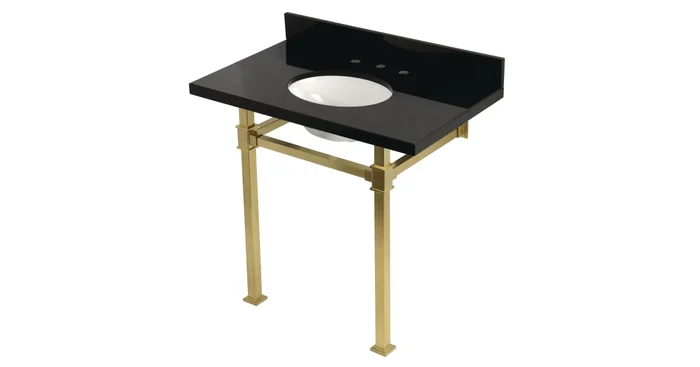 Kingston Brass Monarch 36″ Rectangular Granite, Stainless Steel Console Bathroom Sink with Overflow and 3 Faucet Holes with 8″ Centers