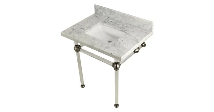 Kingston Brass Templeton 30″ Rectangular Marble Wall Mounted Bathroom Console with Legs and 3 Faucet Holes at 8″ Centers