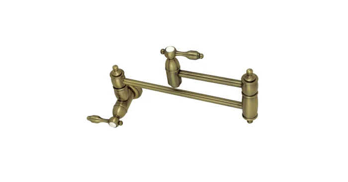 Kingston Brass Tudor 3.8 GPM Wall Mounted Double Handle Pot Filler Faucet with Metal Lever Handles