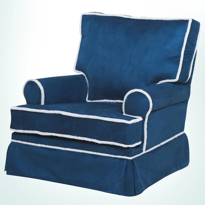 Komfy Kings Square Back Glider in Navy Blue Microfiber