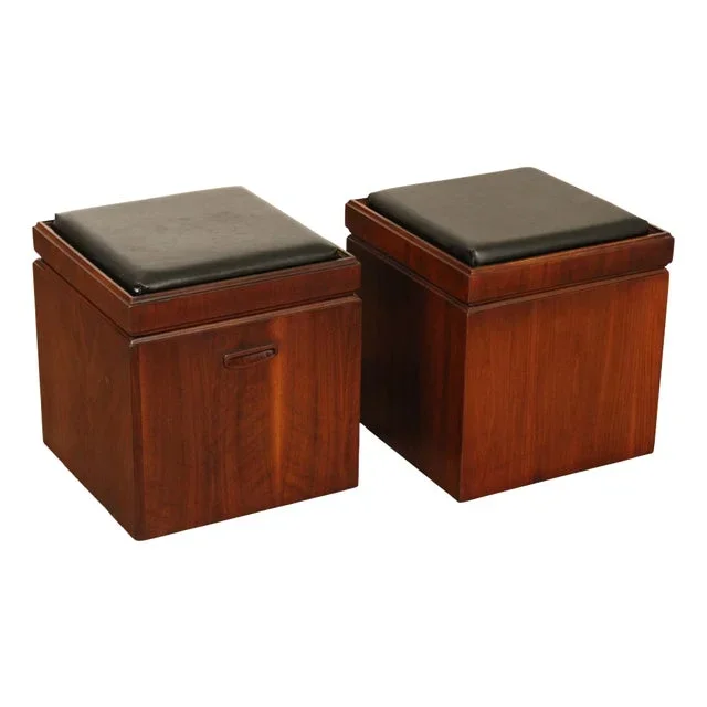 Lane Mid Century Modern Pair of Game Table Ottomans