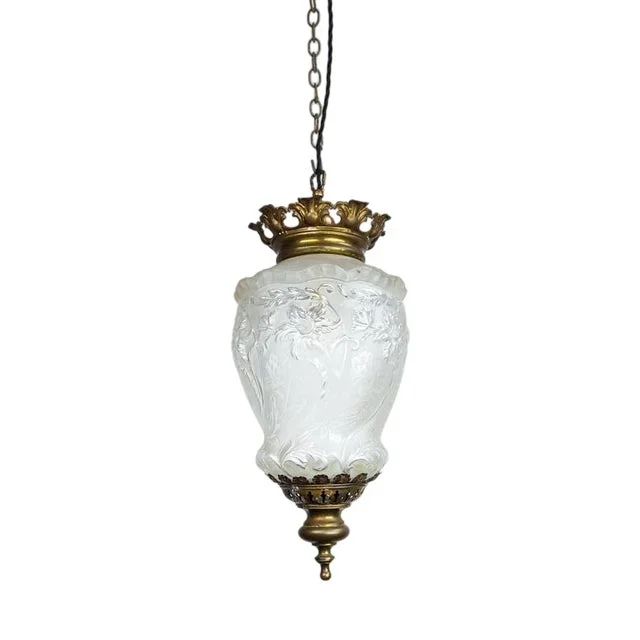 Large French Ornate Hall Lantern with Floral Designs, 1890s