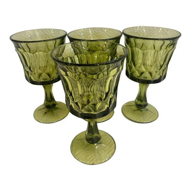 Late 20th Century Noritake Perspective-Green Pressed Glass Water Goblets – A Set of 4