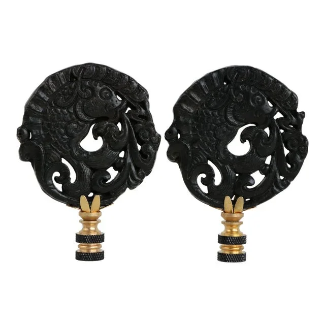 Leaping Koi Fish Carved Stone Lamp Finials – a Pair