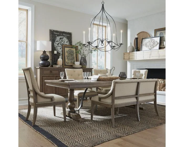 Liberty Furniture Americana Farmhouse Trestle Dining Set in Dusty Taupe and Black #615-C6501S