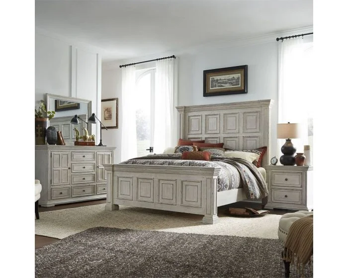 Liberty Furniture Big Valley Panel Bedroom Set in Whitestone