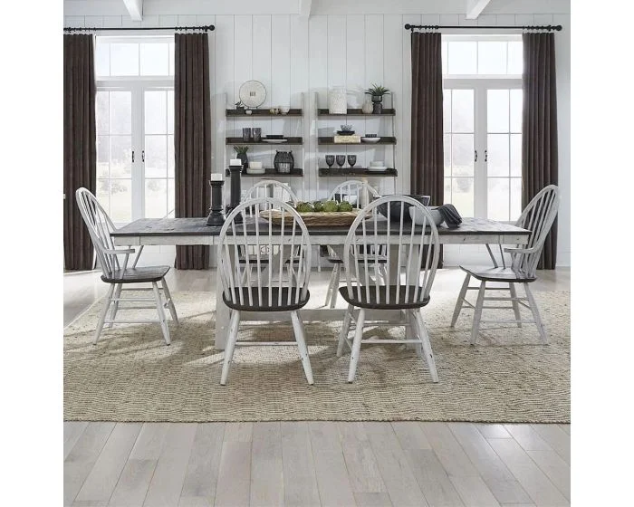 Liberty Furniture Farmhouse Trestle Dining Set in Two Tone White