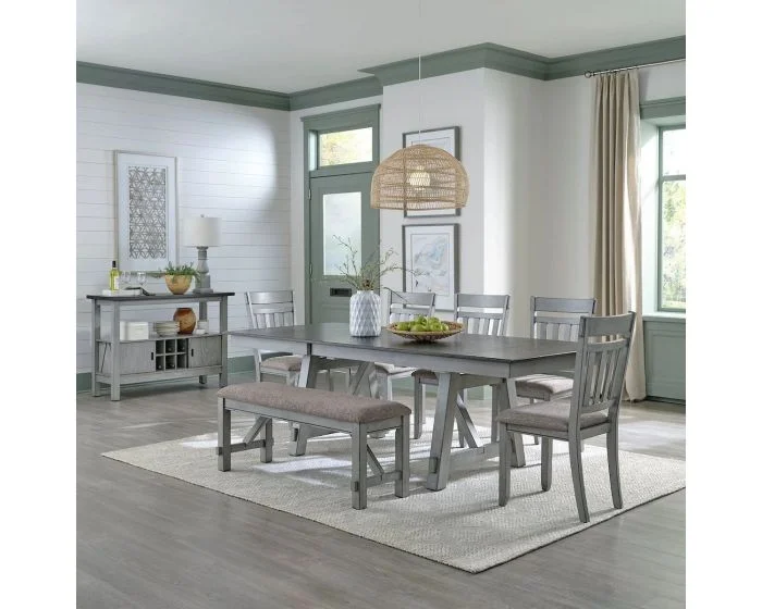 Liberty Furniture Newport Trestle Dining Set in Smokey Grey with Carbon Grey Tops