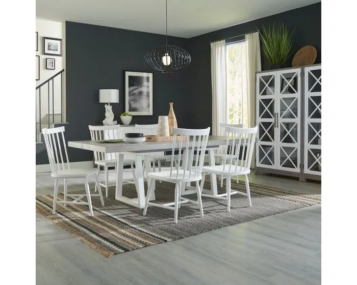Liberty Furniture Palmetto Heights Double Pedestal Dining Set in Two-Tone Shell White and Driftwood #C4000S