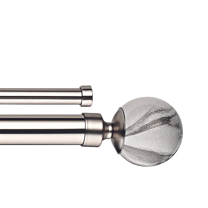 Linen Avenue Grey Marble Double Window Curtain Rod Set, 28 to 48-Inch, Polished Nickel
