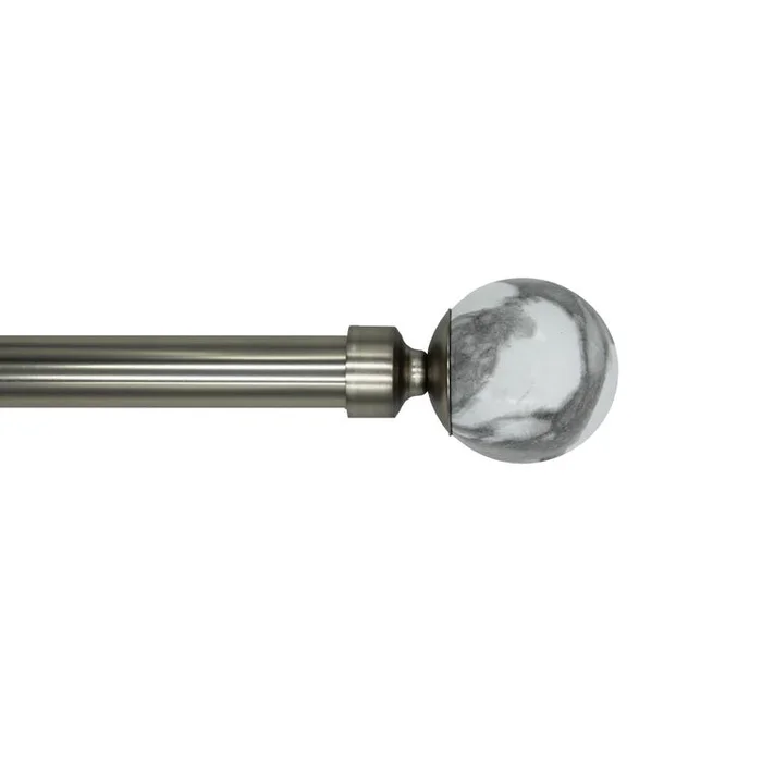 Linen Avenue Grey Marble Single Window Curtain Rod Set, 66 to 120-Inch, Polished Nickel
