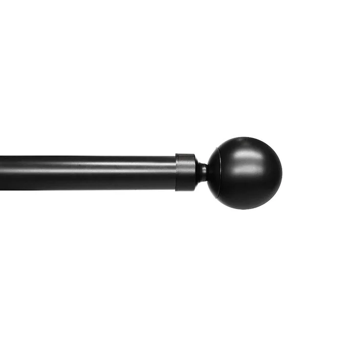 Linen Avenue Matte Ball Single Window Curtain Rod Set, 28 to 48-Inch, Matte Black