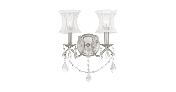 Livex Lighting 2 Light 120 Watt 12″ Wide Wall Sconce with White Off White Silk Shimmer Shade from the Newcastle Collection