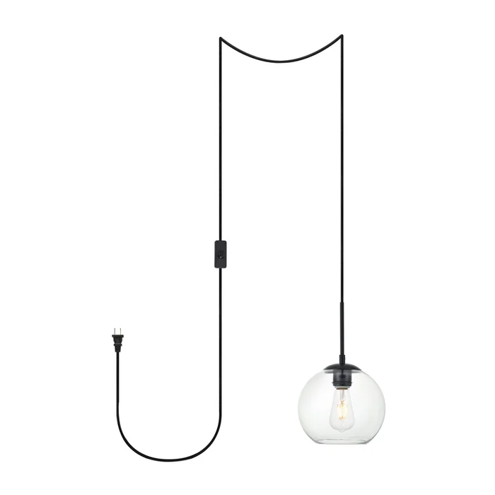 Living District Baxter 1 Light Black plug-in pendant With Clear Glass
