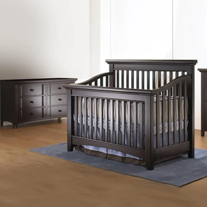 Lusso Seville 2 Piece Nursery Set – 4 in 1 crib with Mini Rail and Double Dresser in Espresso