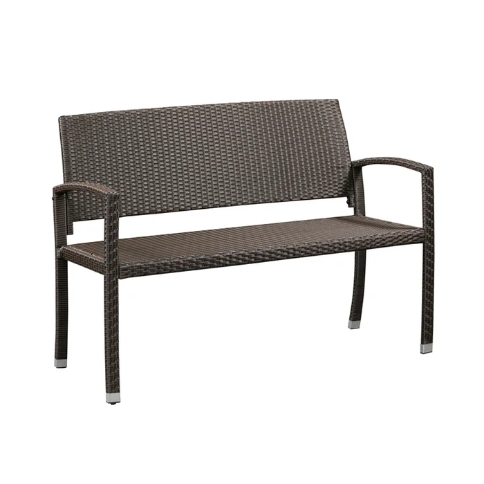 Maintenance-Free Mocha Wicker Patio Bench for Garden or Backyard