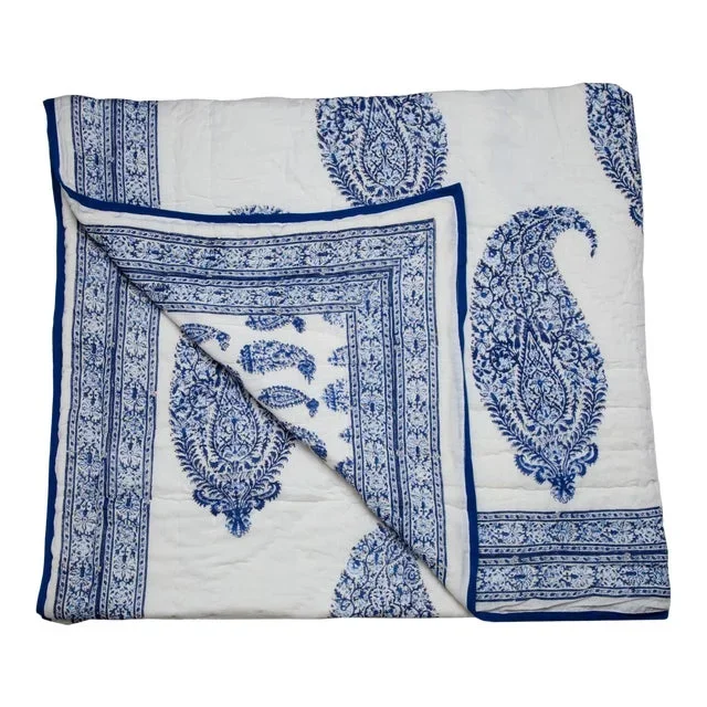 Malabar Paisley Reversible Quilt, Twin-XL – Deep Blue