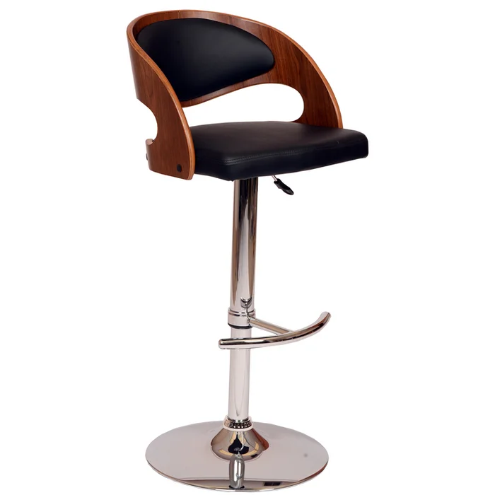 Malibu Swivel Barstool In Cream PU/ Walnut Veneer and Chrome Base