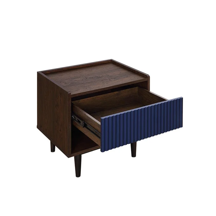 Manhattan Comfort – 2-Piece Duane End Table and Coffee Table with 2 Coffee Table – Full Extension, Nightstand – Full Extension Drawers in Dark Brown and Navy Blue – 2-NC-12GLF-NB