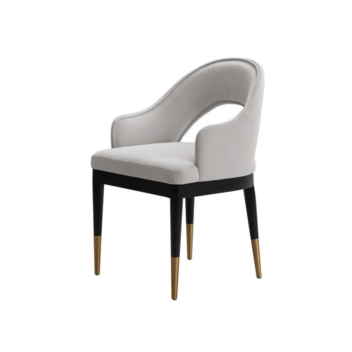 Manhattan Comfort – 7-Piece Carrington and Rockaway Velvet Dining with Dining Armchair – Gold Stainless SteelDining Table – American Solid Ash Wood Legs in Light GreyNature – 6-DT02DC089AR-NALG
