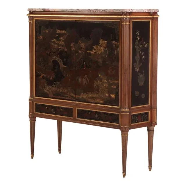 Marble Top Bar With Coromandel Chinoiserie Decoration