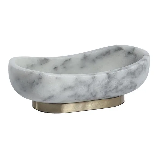 Mawson Oval Marble Serving Bowl on Metal Base, Small
