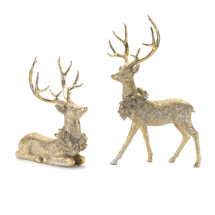 Melrose International Deer w/Wreath (Set of 2) 16″L x 19″H, 17.5″L x 27.5″H Resin