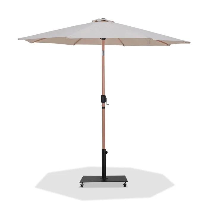 Meridian Furniture – Fiji Beige Fabric / Matte Black Aluminum Patio Umbrella with Base Sets – 55014Beige-AB