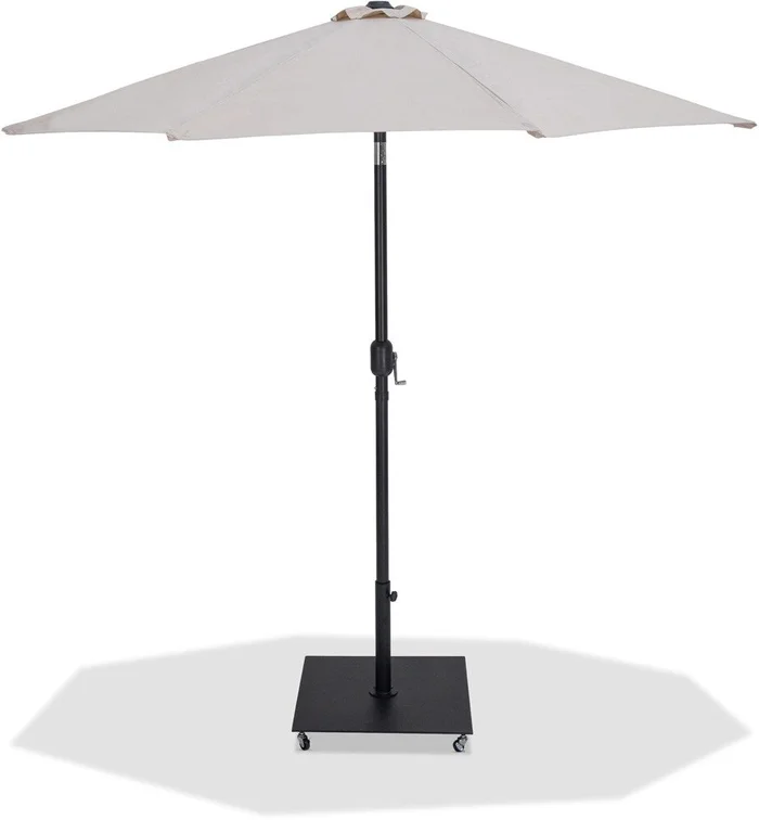 Meridian Furniture – Fiji Beige Fabric / Matte Black Aluminum Patio Umbrella with Base Sets – 55016Beige-AB