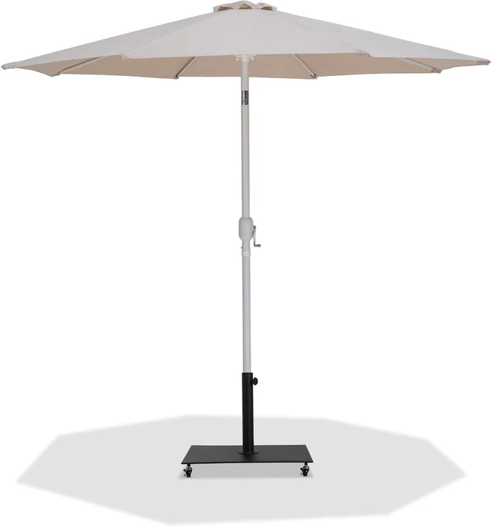 Meridian Furniture – Fiji Beige Fabric / Matte Black Aluminum Patio Umbrella with Base Sets – 55015Beige-AB
