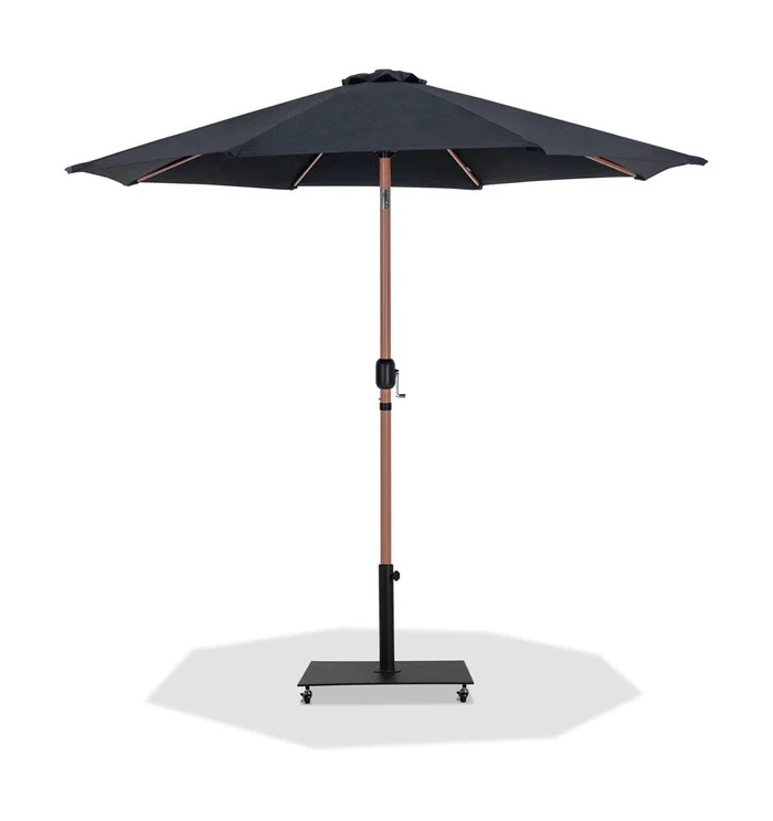 Meridian Furniture – Fiji Black Fabric / Matte Black Aluminum Patio Umbrella with Base Sets – 55014Black-AB