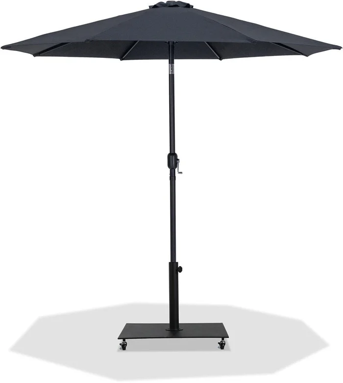 Meridian Furniture – Fiji Black Fabric / Matte Black Aluminum Patio Umbrella with Base Sets – 55016Black-AB
