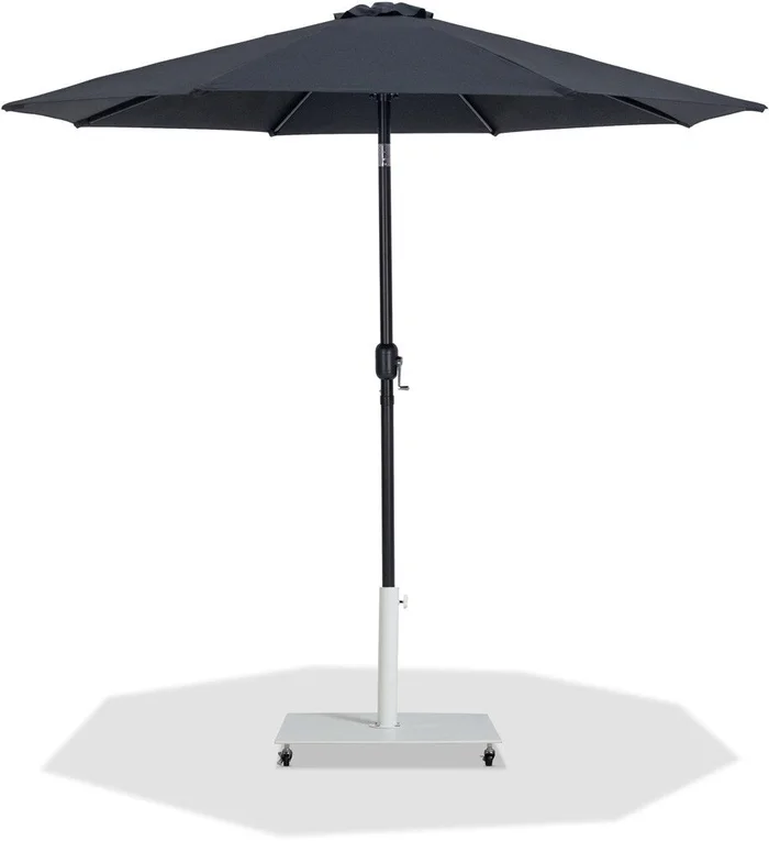 Meridian Furniture – Fiji Black Fabric / Matte White Aluminum Patio Umbrella with Base Sets – 55016Black-AW
