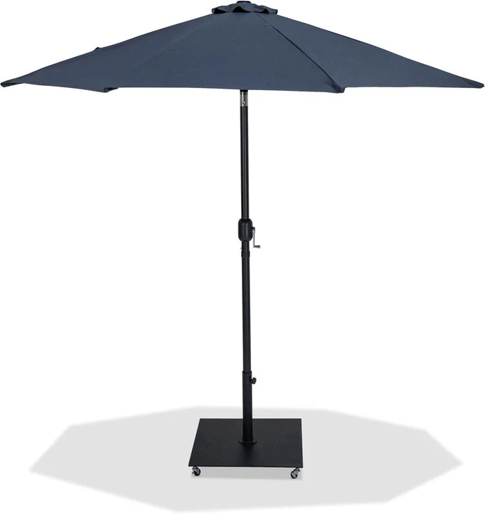 Meridian Furniture – Fiji Grey Fabric / Matte Black Aluminum Patio Umbrella with Base Sets – 55016Grey-AB
