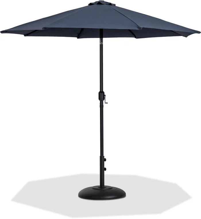 Meridian Furniture – Fiji Grey Fabric / Matte Black Aluminum Patio Umbrella with Base Sets – 55016Grey-BB