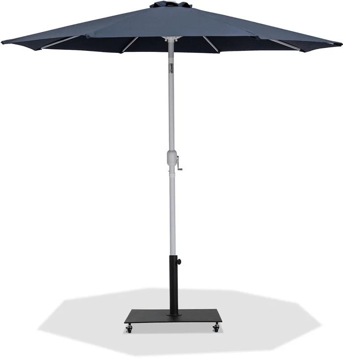 Meridian Furniture – Fiji Grey Fabric / Matte Black Aluminum Patio Umbrella with Base Sets – 55015Grey-AB