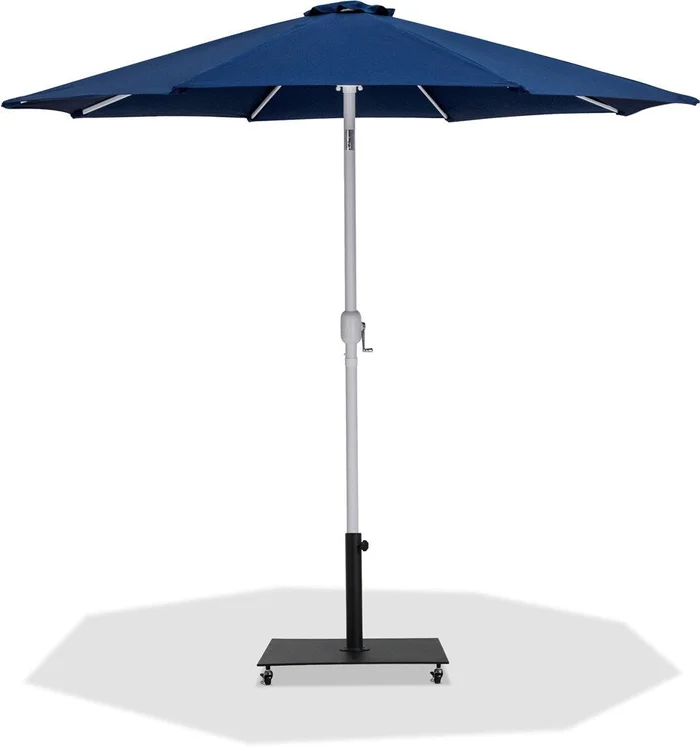 Meridian Furniture – Fiji Navy Fabric / Matte Black Aluminum Patio Umbrella with Base Sets – 55015Navy-AB