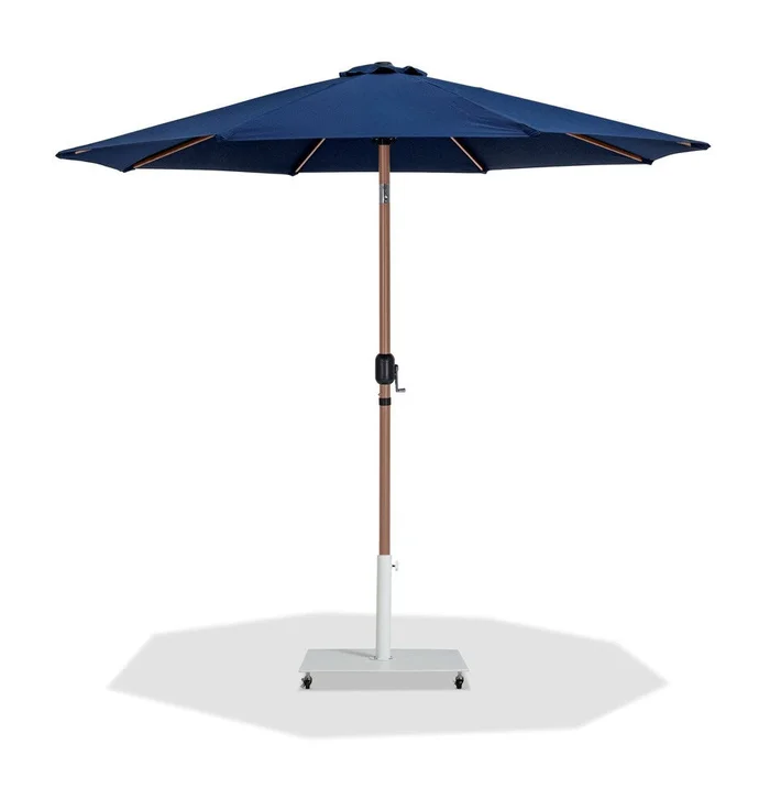 Meridian Furniture – Fiji Navy Fabric / Matte White Aluminum Patio Umbrella with Base Sets – 55014Navy-AW
