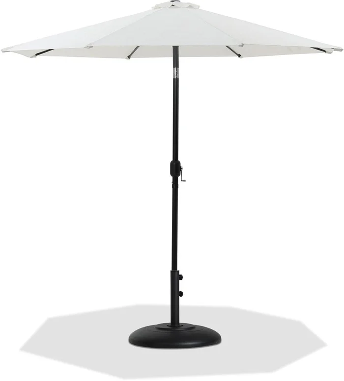 Meridian Furniture – Fiji White Fabric / Matte Black Aluminum Patio Umbrella with Base Sets – 55016White-BB