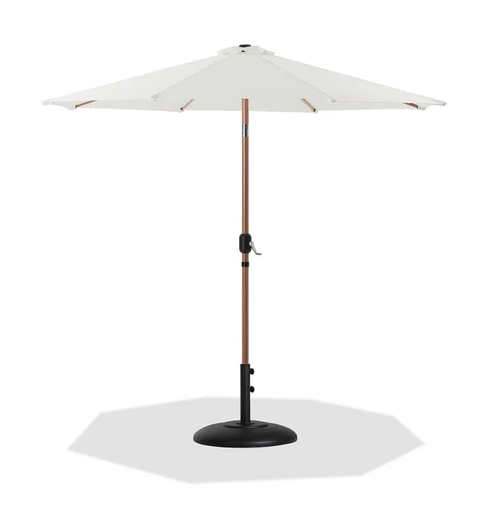 Meridian Furniture – Fiji White Fabric / Matte Black Aluminum Patio Umbrella with Base Sets – 55014White-BB