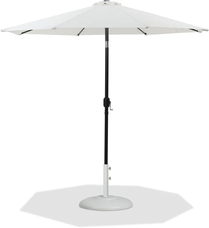 Meridian Furniture – Fiji White Fabric / Matte White Aluminum Patio Umbrella with Base Sets – 55016White-BW